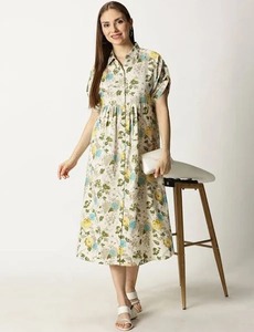 Indian Hand Block Printed Cotton Dress New Trendy Casual Summer Wear Sweet Style Natural Waistline Eco-Friendly Valentine's Day - Product Image 3