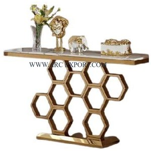 Table console d'intérieur en métal plaqué or de design moderne dessus en marbre blanc meubles de salon table console pour mariage - Product Image 5