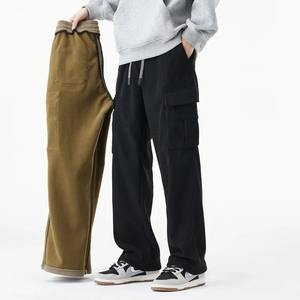 Pantalon de survêtement en laine d'hiver épaissi pour homme, pantalon décontracté uni, pantalon droit, streetwear d'extérieur, tissu confortable - Product Image 2