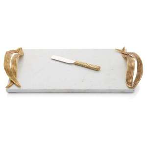 Plateau de service en marbre avec design fabriqué à la main Taille personnalisée et plateau de service de forme arrondie Poignée dorée - Product Image 4