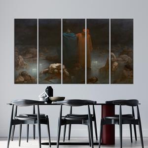 Arte de pared de vidrio templado de Dante y Virgil: obra de arte impresa en lienzo, JUEGO DE 5 LIEÑAZOS - Product Image 1