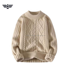 Jersey de cuello redondo de punto de Cable para hombre de algodón 100% cálido de primera calidad, antiarrugas, antiencogimiento, grueso, 300g, patrón frontal OEM - Product Image 4