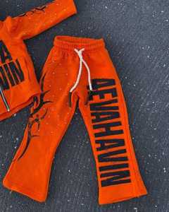 Conjunto de Sudadera con Capucha y Pantalones Acampanados con Cremallera para Niños, Talla Grande, Transpirable, con Logotipo Personalizado, Estilo Urbano, Hip Hop, Chándal de 2 Piezas - Product Image 3