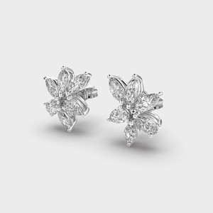 Boucles d'oreilles clous fleur en diamant de laboratoire taille marquise et poire en argent sterling 925 massif certifié IGI – Cadeau idéal pour anniversaire et soirée - Product Image 2