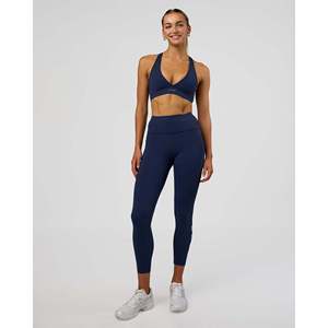Leggings de Cintura Alta 7/8 para Mujer con Bolsillos - Azul Marino-Blanco - Product Image 2