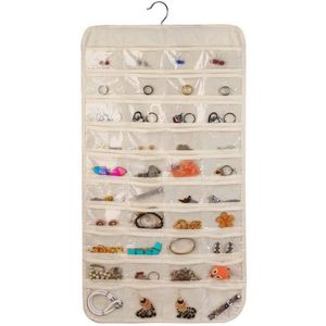 Organisateur suspendu double face à 80 poches pour bijoux, colliers, boucles d'oreilles, bracelets, avec cintre rotatif - Product Image 1