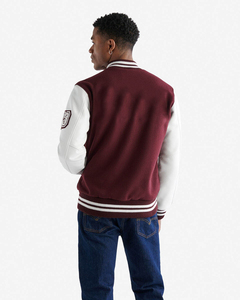 Latest Stylish maroon Ribbed collar With Cuff Varsity <b>Jacket</b> For Men Button Letterman College <b>Baseball</b> <b>Bomber</b> <b>Jacket</b> - Product Image 2