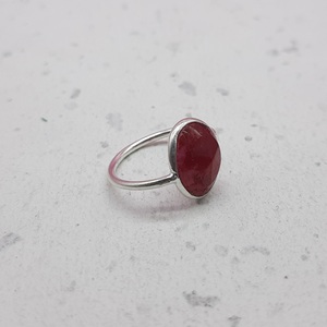 925 Sterling Silver Boho Band <b>Ring</b> Artisan Crafted Faceted Ruby Gemstone Bezel <b>Thin</b> Band Wedding Party <b>Ring</b> with Natural Stone - Product Image 4