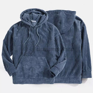 Pull à capuche en velours côtelé à manches longues pour homme, Streetwear uni en Polyester - Product Image 3