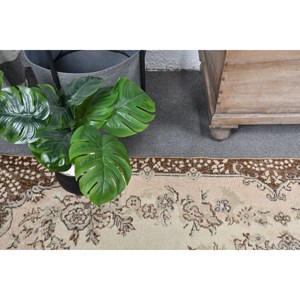 พรมขนสัตว์สีน้ำตาลเบจ7ft วินเทจ3.9ชิ้นงานแฮนด์เมดสไตล์คลาสสิกตุรกีมีดีไซน์เย็บปะติดปะต่อกันด้านหลังทำจากยางสำหรับใช้ข้างเตียง - Product Image 5