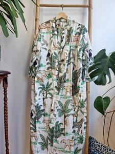 Pur coton indien bloc imprimé été Kimono Floral plage dissimulation confortable Robe de maternité Rose pêche longueur au sol naturel - Product Image 3