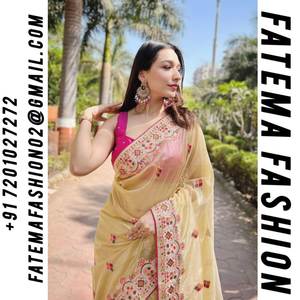 Sari en filet brodé de diamants de créateur, design ethnique moderne, lavable, non cousu, pour fêtes et mariages, pour femme Fatema - Product Image 2