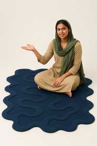 Alfombra de lana con borde ondulado irregular azul marino | Alfombra de área con mechones tallada/cortada en contorno en 3D | Alfombra moderna para sala de estar y dormitorio 1 pieza - Product Image 4