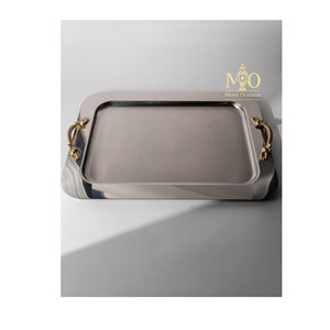 Bandeja Italiana Vintage Ecológica de Acero Inoxidable, Plato Retro con Asas de Cuerda Dorada, Técnica Pulida, Estilo Americano, Venta al por Mayor - Product Image 2