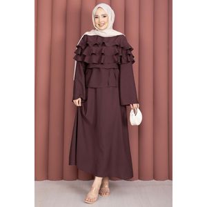 Ensemble court 2 pièces en crêpe avec détail volanté prune, taille empire XS/XL, haut évasé et short, motif uni, style club, tenue de sortie de jour - Product Image 4