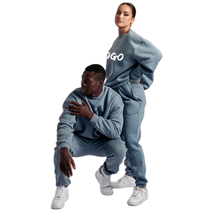 Unisex Customizable 100% Cotton <b>Crewneck</b> Sweatsuit Plus Size Sweatshirt Pant with Private Logo Label From China - Product Image 1