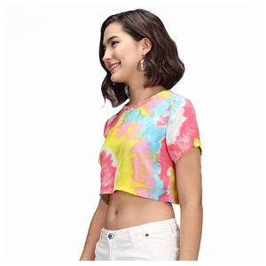 Top corto de cuello redondo para mujer, camiseta en blanco de algodón suave con logotipo Vintage personalizado - Product Image 5