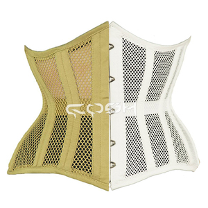 Corset de maintien de la taille en maille de coton noir et blanc bicolore avec baleines en acier - Product Image 4