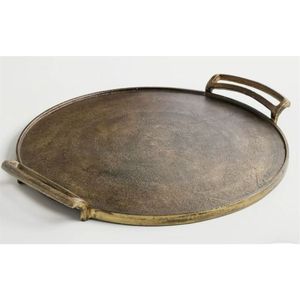 Bandeja Redonda de Metal Premium con Borde y Asas |   Bandeja Decorativa de Latón Resistente de Grado Comercial para Bebidas - Product Image 5