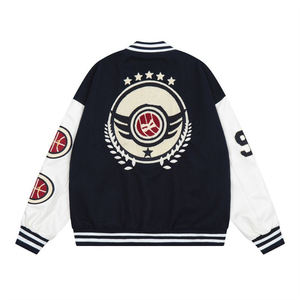 Logo personnalisé Laine Chenille Broderie Varsity Veste pour Hommes High Street Style Sans Col Blanc À Manches Longues Design Vintage - Product Image 3