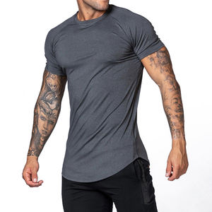 T-shirt athlétique pour homme, gris anthracite foncé, coupe slim, manches courtes raglan, ourlet incurvé, idéal pour la gym - Product Image 6