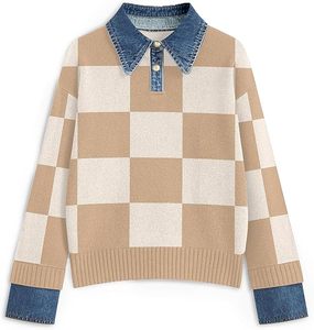 Sweat-shirt à col polo rayé à manches longues pour homme, style avec tissu denim, pour l'hiver, le printemps et l'automne - Product Image 5