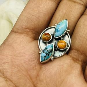 Anillo de bodas de plata de ley 925 de diseñador hecho a mano para mujer, turquesa Natural de moda con ajuste de bisel, anillo de fiesta - Product Image 3