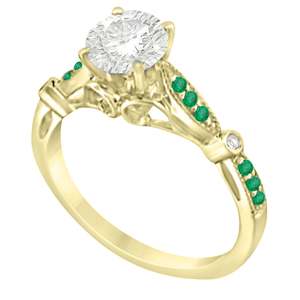 Marquise & Dot Emerald Vintage Bridal <b>Set</b> 14k Yellow <b>Gold</b> 0.29ct Fine <b>Jewelry</b> <b>Set</b> - Product Image 4