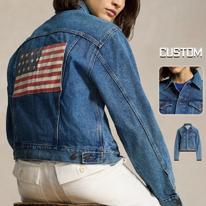 Chaqueta vaquera bomber clásica para mujer 2025, chaqueta lavada con logotipo bordado estampado personalizado, Chaqueta de algodón 100% para mujer - Product Image 2