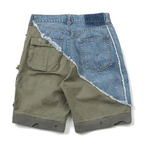 Shorts en jean patchwork taille mi-haute pour homme, délavage clair, style décontracté d'été avec poches et design appliqué - Product Image 3