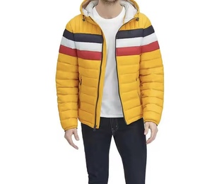 Men's <b>Yellow</b> Hooded <b>Puffer</b> <b>Jacket</b> Color Blocking Windproof Casual Winter Wear Zipper Closure 100 Polyester Filling - Product Image 3