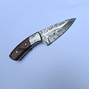 Couteau à peau en acier Damas à motif plume, lame fixe, pour la chasse, l'extérieur et la survie, avec manche en bois, vente chaude - Product Image 3