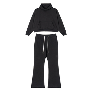 OEM 100% algodón francés Terry de gran tamaño lavado sudadera personalizada hombres peso pesado acampanado pantalones de chándal recortada Sudadera con capucha de alta calidad - Product Image 1