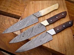 Ensemble de couteaux de chef de cuisine en acier damas faits à la main de qualité supérieure couteau à désosser et à couper les légumes en acier au carbone avec gaine en cuir - Product Image 5