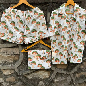 Conjunto de pijama de algodón indio con estampado de setas de lujo Camisa de noche de verano tejida informal con pantalones cortos para propuesta de dama de honor - Product Image 1