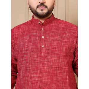 Amanush Men's Red Plus Size Striped Cotton Kurta With <b>Mandarin</b> <b>Collar</b> Three Quarter Sleeve Casual Autumn Wear Regular Fit - Product Image 2