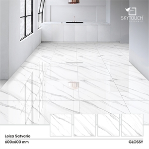 Azulejos de Porcelana Grandes de Grado Comercial, Color Blanco, 60x60 mm, Estilo Mármol Loiza Satvario, para Paredes y Pisos, Procedentes de la India - Product Image 3