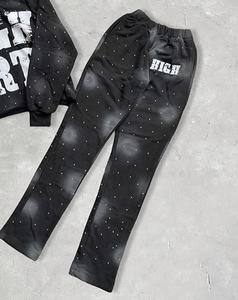 ชุดเซ็ตเสื้อฮู้ดดี้และกางเกงขายาวทรงบาน ลายสกรีน ผ้าหนา ลุคดิสเทรส ประดับคริสตัล ล้างสีแบบแอซิด สำหรับผู้ชายและผู้หญิง - Product Image 6