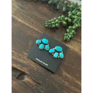 Boucles d'oreilles pendantes en turquoise de Kingman Navajo et argent sterling, bijoux culturels de collection, fabriquées à la main par des artisans - Product Image 3