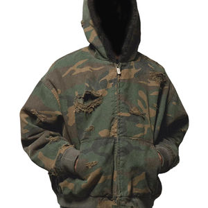 Sudaderas con Capucha y Cremallera de Camuflaje Desgastado Personalizadas al por Mayor, Sudaderas con Capucha de Camuflaje de Moda Otoñal Cálidas y Holgadas, Personalización OEM para Hombre - Product Image 1
