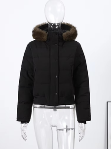 Veste coupe-vent à capuche pour femme Respirante Capuche en fausse fourrure Fermeture éclair Design Vêtement d'extérieur d'hiver Tendance - Product Image 5