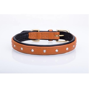 Best Quality Handmade Black Leather <b>Dog</b> <b>Collar</b> With Soft Padded And Crystals Studs Decoration Manufacturer & Supplier - Product Image 3