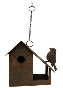 Nichoir rustique en métal suspendu avec accent d'oiseau et crochet de chaîne parfait pour le décor extérieur de balcon de patio de jardin - Product Image 2