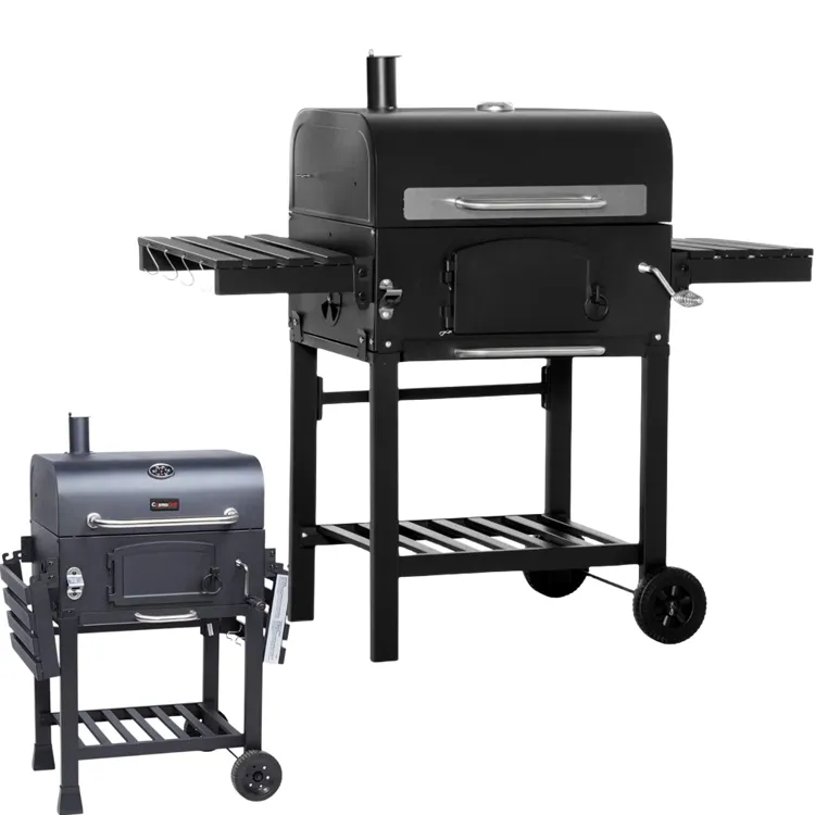 Outdoor Bbq Houtskoolgrill Trolley Roker Vlees Roker Barbecue Grill Rotisserie Grill Met Bijzettafel