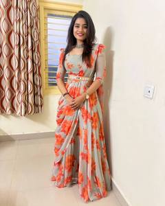 Hermoso patrón de flores Lehenga Saree colección Faux Georgette tela con impresión Digital para mujer ropa de fiesta - Product Image 4