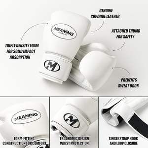 Gants de boxe blancs en cuir véritable, à lacets, avec logo personnalisé, vente en gros, prix raisonnable, unisexe, pour adultes - Product Image 2