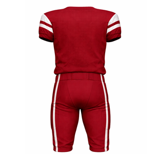 ชุดยูนิฟอร์มอเมริกันฟุตบอลสีแดงเข้มขายดี พร้อมเสื้อเจอร์ซีย์แบบสั่งทำพิเศษ ดีไซน์โดดเด่นด้วยแถบสีขาวบนแขนเสื้อ และกางเกงแบบดั้งเดิม - Product Image 2