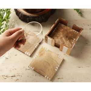 Modern Square Shape Drinkware <b>Coasters</b> <b>Set</b> of 4 Wooden <b>Coasters</b> <b>With</b> <b>Holder</b> for Top Selling Beverage <b>Coasters</b> - Product Image 3