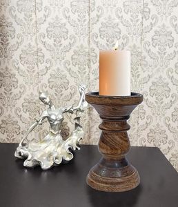 Rehausseur en bois rustique avec texture de peinture patinée, plateau circulaire, base robuste, idéal pour les bougies, présentoirs - Product Image 5