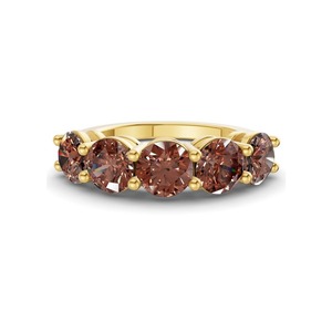 Superbe bague ronde en or massif 14 carats avec diamant de laboratoire brun de 0,50 ct (tw), clarté VS, 5 diamants, ton terreux fantaisie, éclat intense - Product Image 3